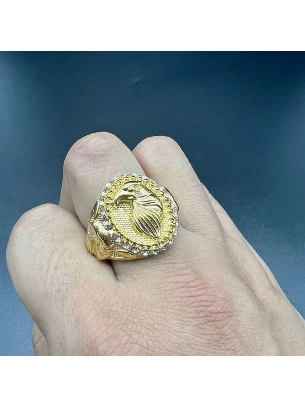 Stylish Stainless Steel Eagle Head Gold Ring for Men & Women - Hip Hop Jewelry